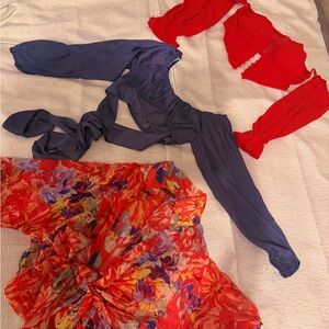 Simply Vera Vera Wang Red Crop Top with Blue Wrap Blouse